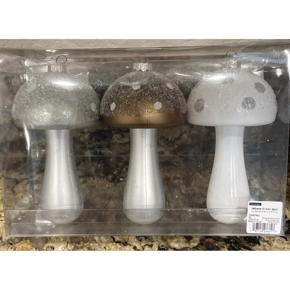 Gnome Dome Toadstool Mushroom Shatter Proof‎ Christmas Ornament NEW 3 Piece